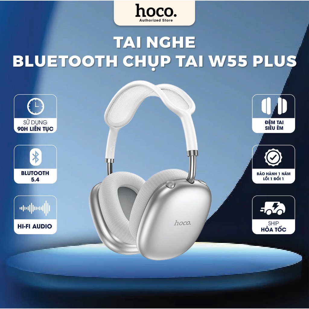 [Tặng bọc tai nghe] Tai nghe chụp tai bluetooth Hoco W55 Plus pin 90 tiếng bass mạnh, tai nghe chụp 