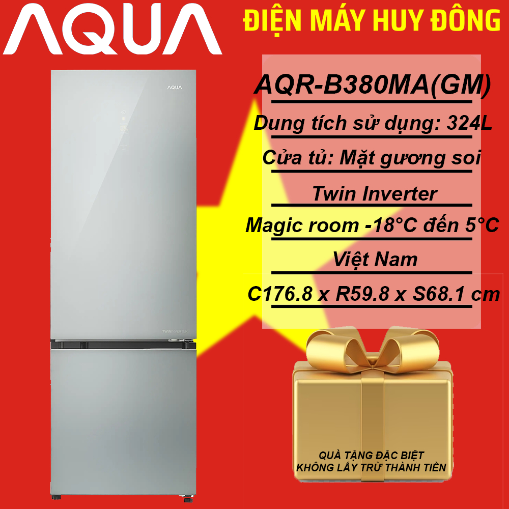 Tủ lạnh Aqua Inverter 324 lít AQR-B380MA(GM)