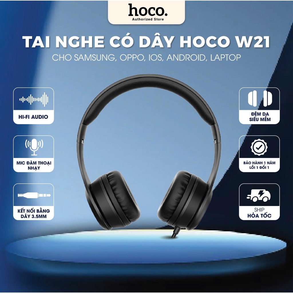 Tai nghe chụp tai có dây Hoco W21, Âm bass tốt, tai nghe học tập, kết nối mượt mà, hàng chính hãng, bảo hành 12 tháng | BigBuy360 - bigbuy360.vn