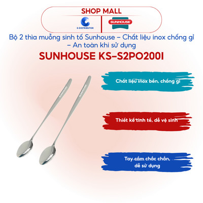 [HỎA TỐC] Bộ 2 thìa muỗng sinh tố Sunhouse KS-S2PO200I - Chất liệu inox - Hàng chính hãng