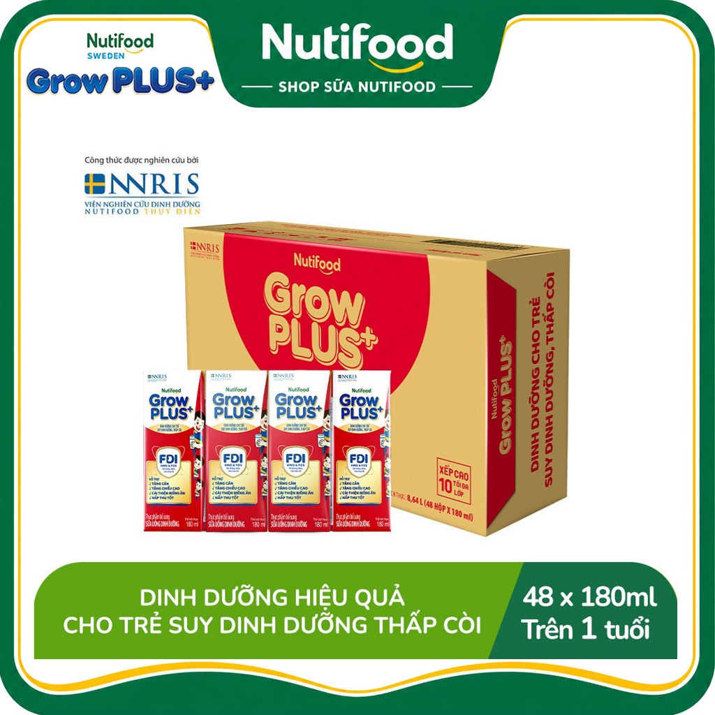 (BAO BÌ MỚI) Thùng 48 Hộp 180/110mL Sữa Bột Dinh Dưỡng Pha Sẵn Grow PLUS+ Đỏ - SHOP SỮA NUTIFOOD