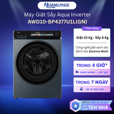Máy Giặt Sấy Aqua Inverter Giặt 10 Kg - Sấy 6 Kg AWD10-BP4377U1L(GN)