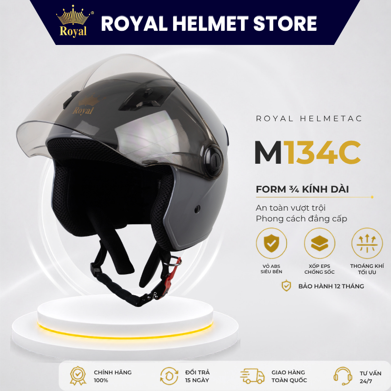 Mũ Bảo Hiểm 3/4 Royal M134C Có Kính Trà Chính Hãng - Nón Bảo Hiểm Nam Nữ