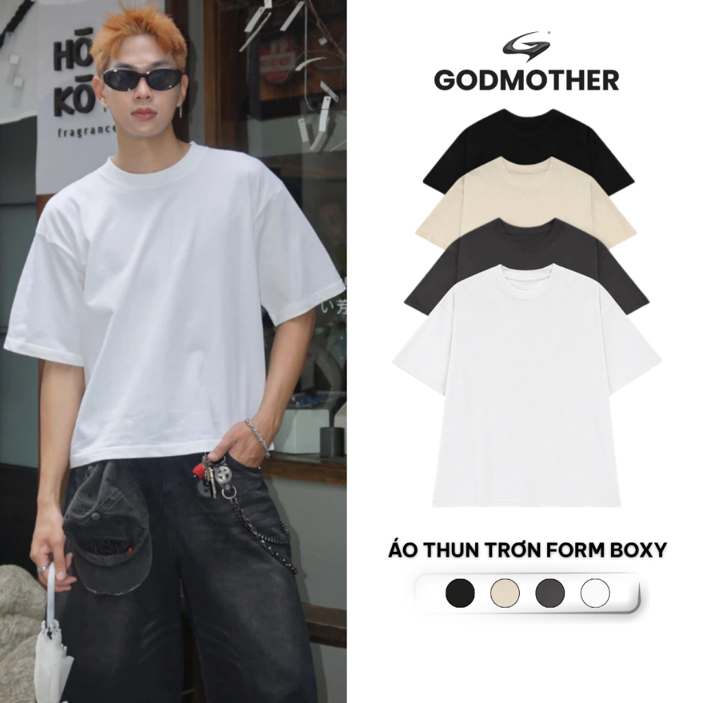 Áo Thun Trơn FORM BOXY GODMOTHER T-Shirt Cotton 250gsm Thoáng Mát Phong Cách Trẻ Trung Năng Động