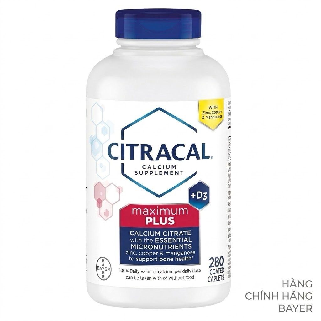 Viên uống bổ sung Canxi hữu cơ và D3 Citracal Maximum 280 viên