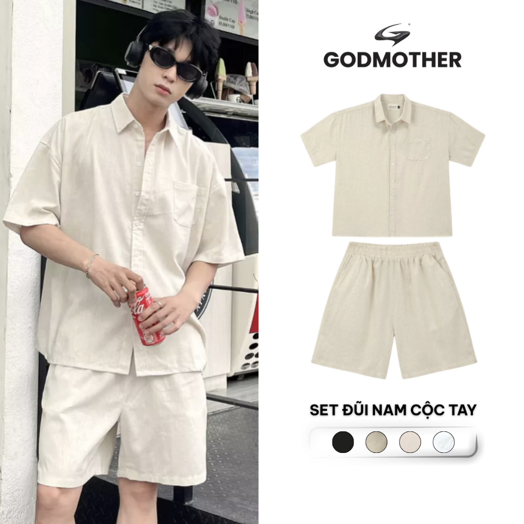 Đồ Bộ Nam GODMOTHER Set Đũi Nam (Áo + Quần) Áo Sơ Mi Đũi Cộc Tay Đi Biển Mùa Hè Cao Cấp