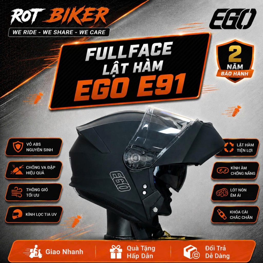 Mũ Fullface Lật Hàm EGO E91 Helmets