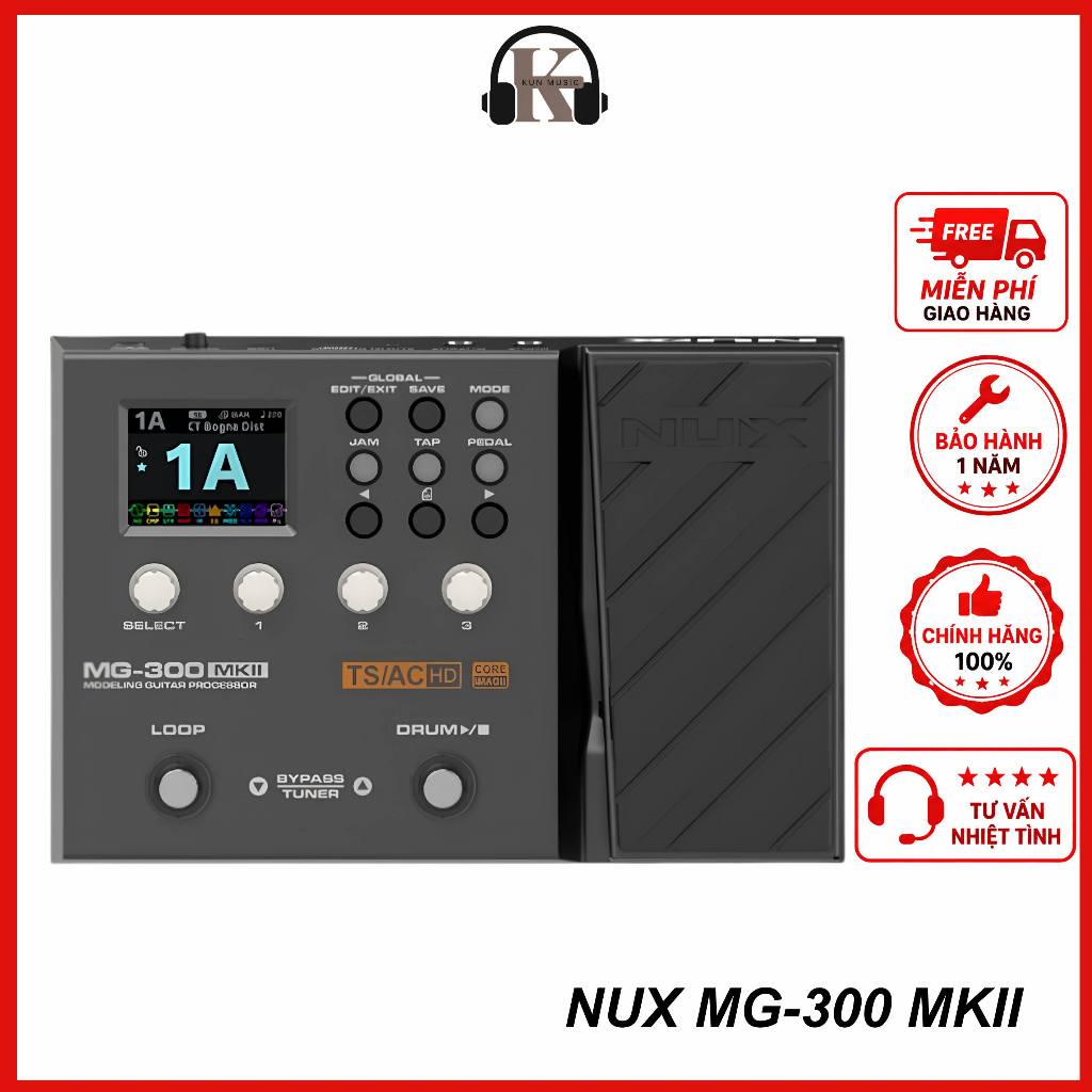 Bộ Xử Lý Hiệu Ứng NUX MG-300 MKII - 24 Khe IR, Màn Hình Lớn, Chế Độ Scene, Loop/Trống, Mô Phỏng Whit