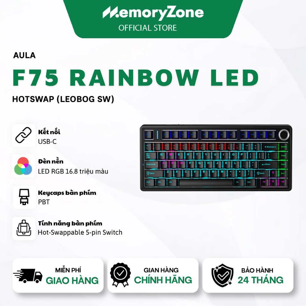 [BẢO HÀNH 24 THÁNG] Bàn phím cơ AULA F75 Rainbow Led Hotswap (Leobog Sw) | BigBuy360 - bigbuy360.vn
