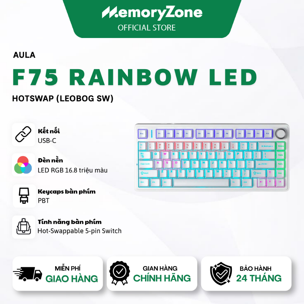 [BẢO HÀNH 24 THÁNG] Bàn phím cơ AULA F75 Rainbow Led Hotswap (Leobog Sw) | BigBuy360 - bigbuy360.vn