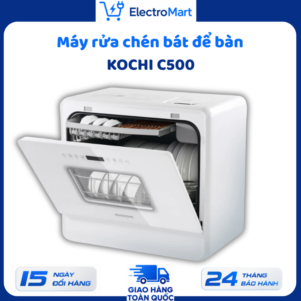 C500 - Máy rửa chén để bàn KOCHI 6 bộ sấy nóng 5 chương trình không cần lắp đặt