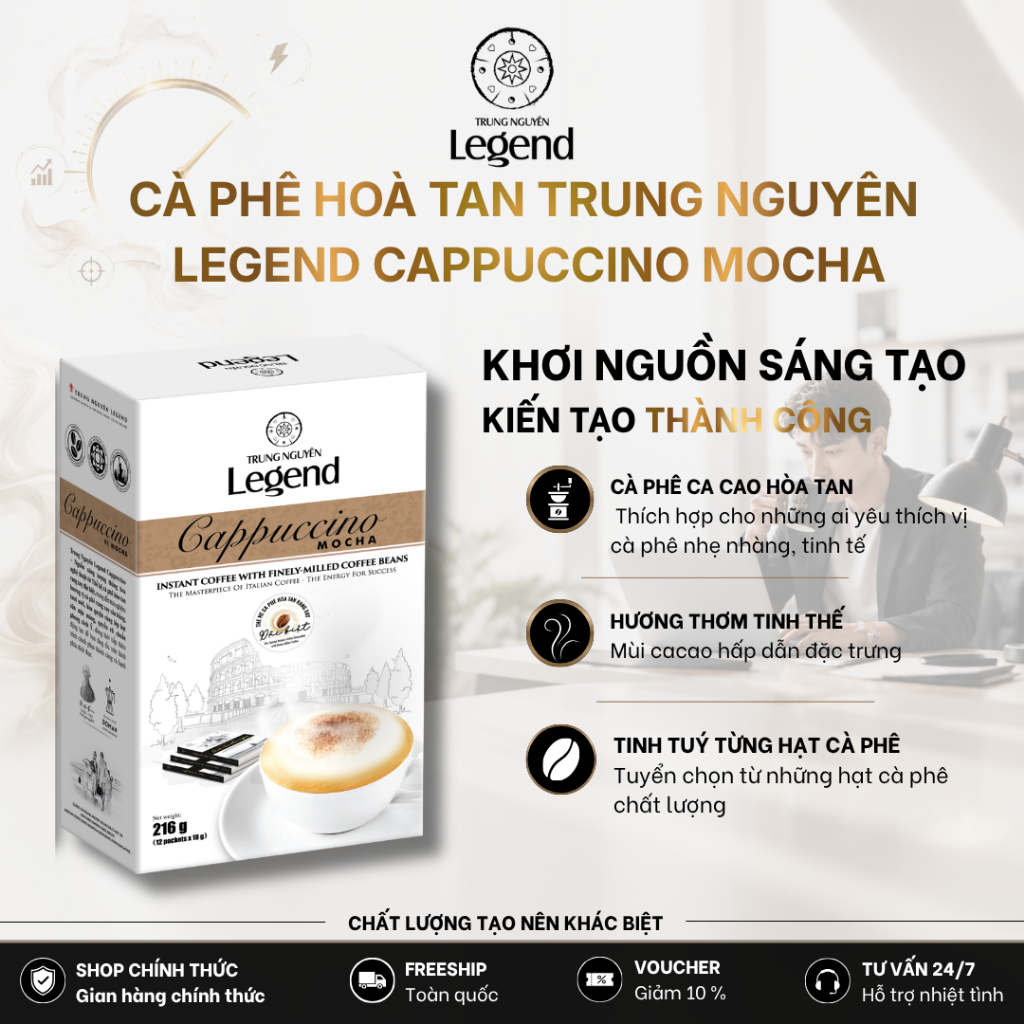 Cà Phê Hòa Tan CAPPUCCINO MOCHA Trung Nguyên Legend Hộp 12 Gói Vị Ngọt Kem Béo