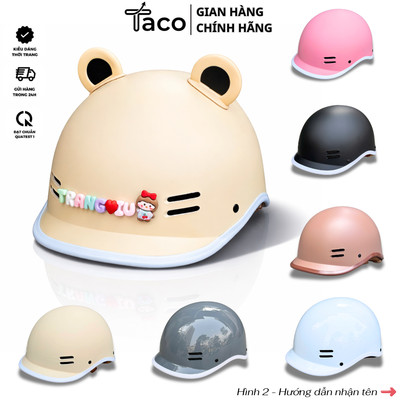 Nón Bảo Hiểm Cá Heo Chính Hãng TACO Nam Nữ Cao Cấp, Tặng Kèm Quà Tặng Tai Gấu Và Charm Tên Gắn Mũ Cute Theo Yêu Cầu