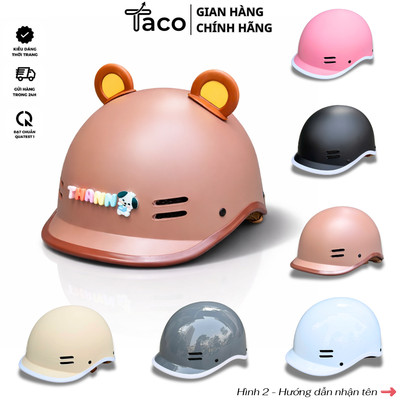 Mũ Cá Heo Màu Nâu Cho Nam Nữ –Nón Bảo Hiểm Chính Hãng SRT HELMETS , Tặng Tai Gấu & Charm Tên Gắn Mũ