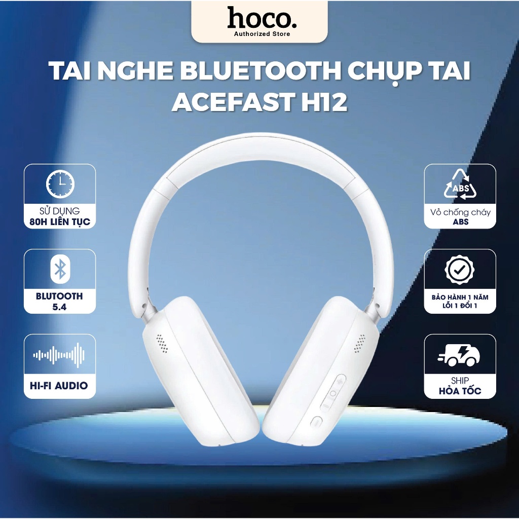 Tai Nghe Chụp Tai Acefast H12 Chống ồn ANC - Tai Nghe Bluetooth 5.4 Bass Mạnh Pin Siêu Khủng 80H Chạy Êm Ái Chính Hãng