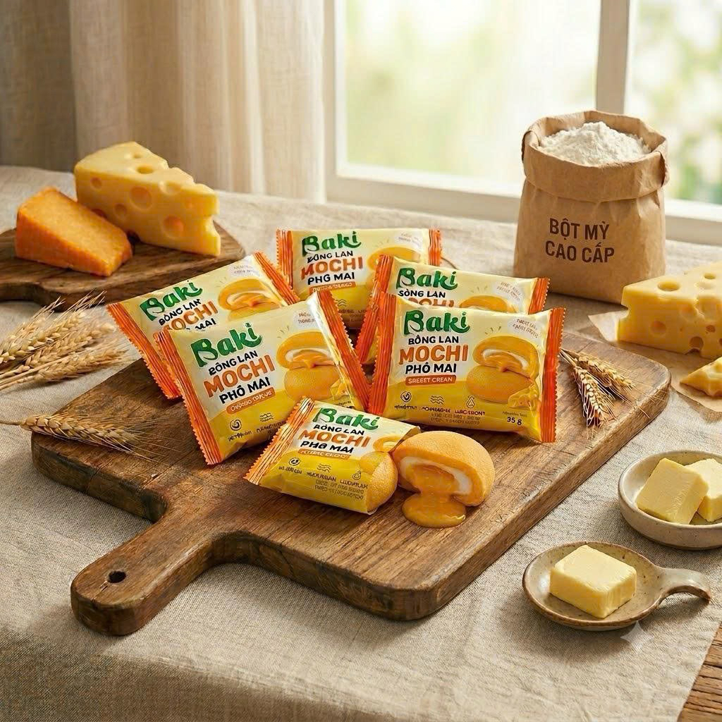 Bánh bông lan mochi phomai thơm ngon dinh dưỡng healthy, ăn vặt bữa phụ Baki Food-bánh kẹo A Leaf Fo