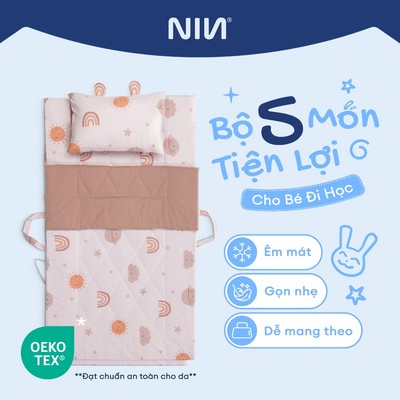 Bộ 5 Món Chăn Gối Gấp Gọn Cho Bé Đi Học Mầm Non, Tiểu Học | 70x120cm | Chất Liệu Cotton - Viscose, I Cool Mát Lạnh
