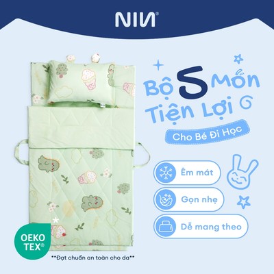 Bộ 5 Món Tấm Trải, Chăn, Gối Cho Bé Đi Học Mầm Non, Tiểu Học NIN House | Visco, Cooing Fabric | Mát Lạnh, Êm Ái.