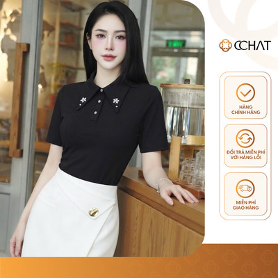 Áo Kiểu Nữ 𝐂𝐂𝐇𝐀𝐓 Dáng Ôm Fiorella Đính Đá Trang Trí Chất Liệu Mềm Mát 16TNC9047OT