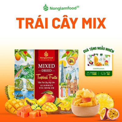 Trái Cây Sấy Mix 5 Vị NONGLAMFOOD Dẻo Mềm Chua Ngọt Hài Hòa, Trái Cây Sấy Dẻo, Đồ Ăn Vặt Hộp 145g