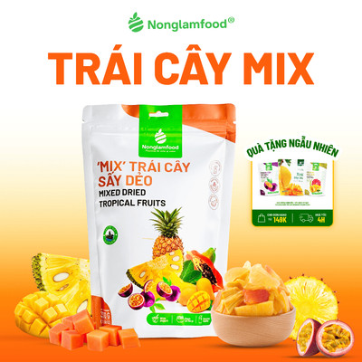 Mix hỗn hợp trái cây sấy dẻo Nonglamfood túi 300g trái cây sấy, tăng cường chất xơ, đề kháng