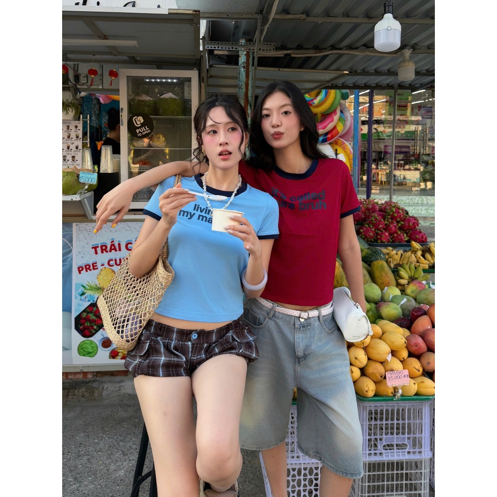 Calem.Club - Áo Baby tee Calem Delulu Club chữ in phối viền, cổ tròn form boxy vải thun cotton 4 chi