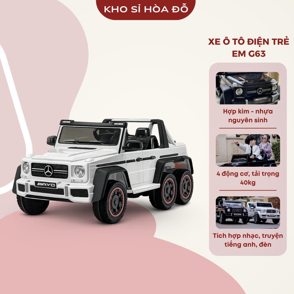 Xe otto điện đồ chơi trẻ em G63 có 6 bánh, điều khiển từ xa