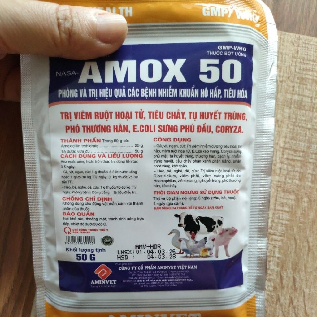Amox 50 hỗ trợ sức khỏe cho vật nuôi gia súc, gia cầm.