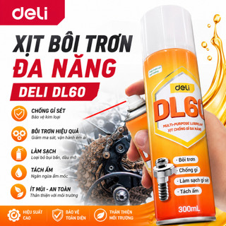 Xịt Chống Gỉ Bôi Trơn Đa Năng Deli DL60 - Dầu Bôi Trơn Chống Rỉ Sét, Làm Sạch Kim Loại, Tách Ẩm, Bảo Dưỡng Bản Lề