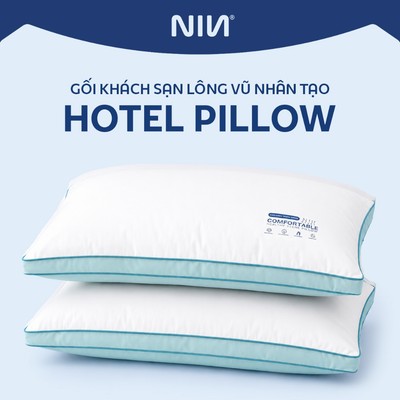 Gối Khách Sạn 5 Sao Hotel Pillow NIN House Cao Cấp | 48x74cm | Vỏ 100% Cotton, Ruột Gối Đầu Lông Vũ Nhân Tạo Microfiber