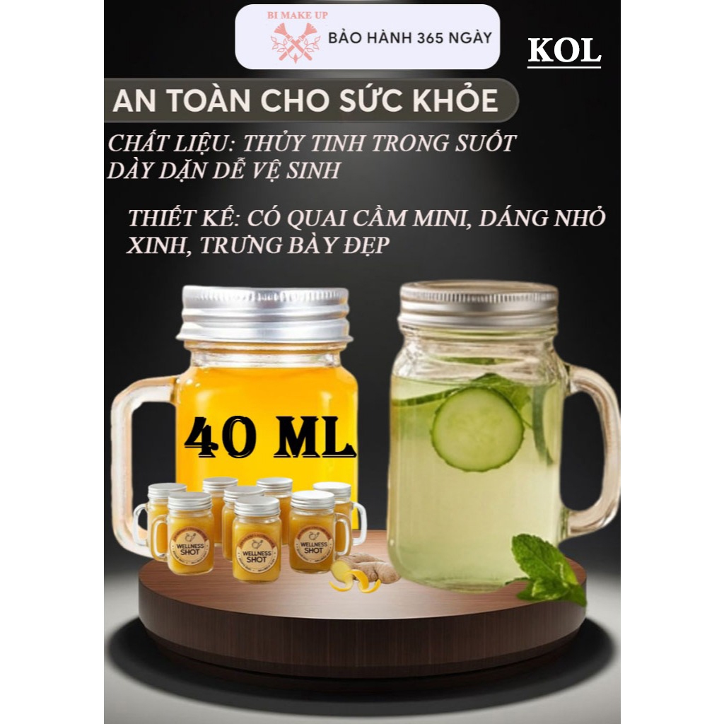 [KOL] Ly thủy tinh mini 40ml có quai cầm, nắp bạc – đựng espresso, ginger shot, nước ép mini