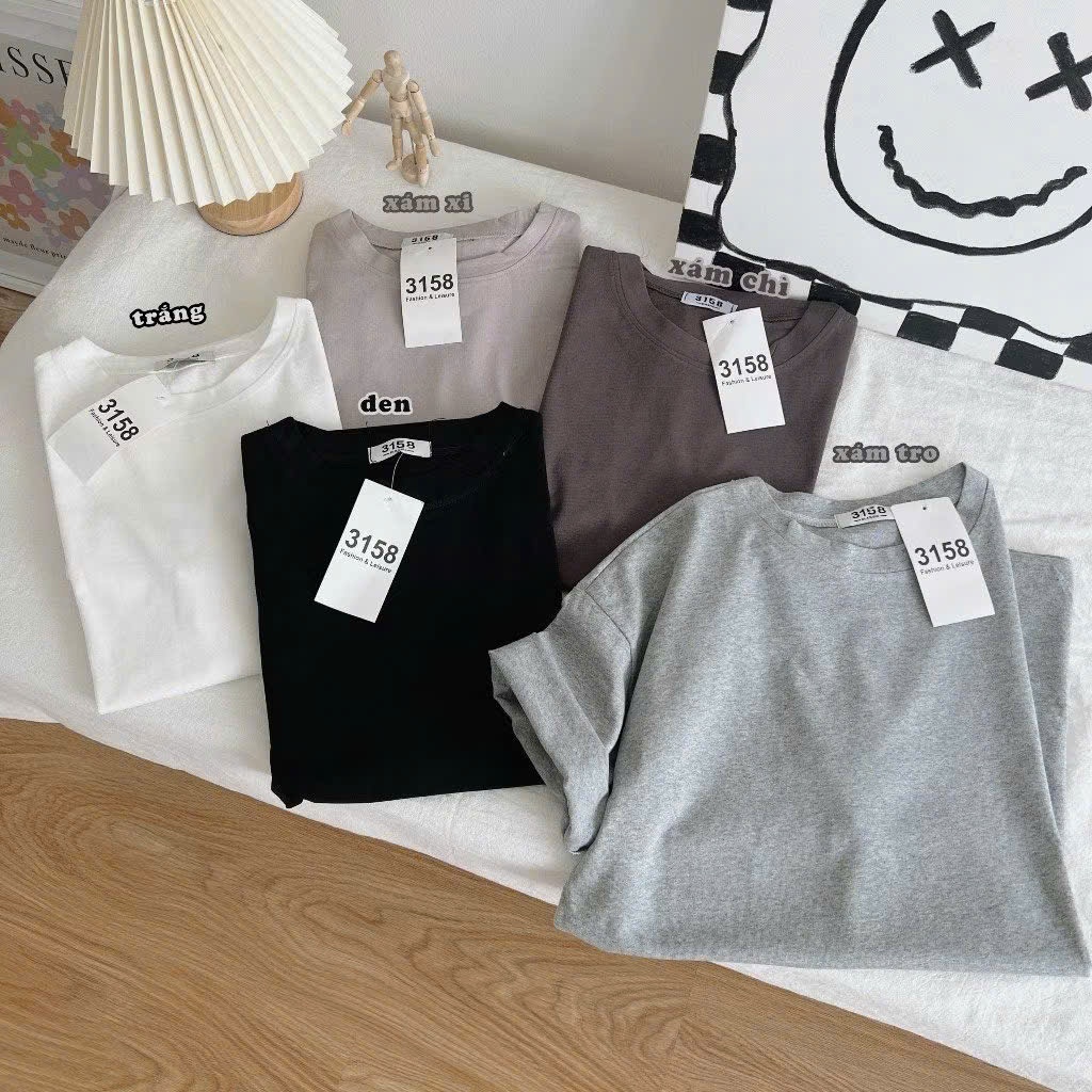 Áo thun nữ nam trơn 3158 áo cotton khô form rộng tay lỡ unisex