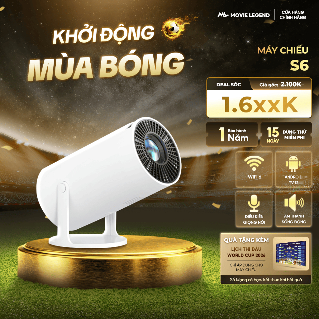 [ CHÍNH HÃNG ] Máy Chiếu Mini S6 HD - Máy Chiếu Movie Legend - Kích Thước Chiếu Lớn, Lấy Nét Từ Xa
