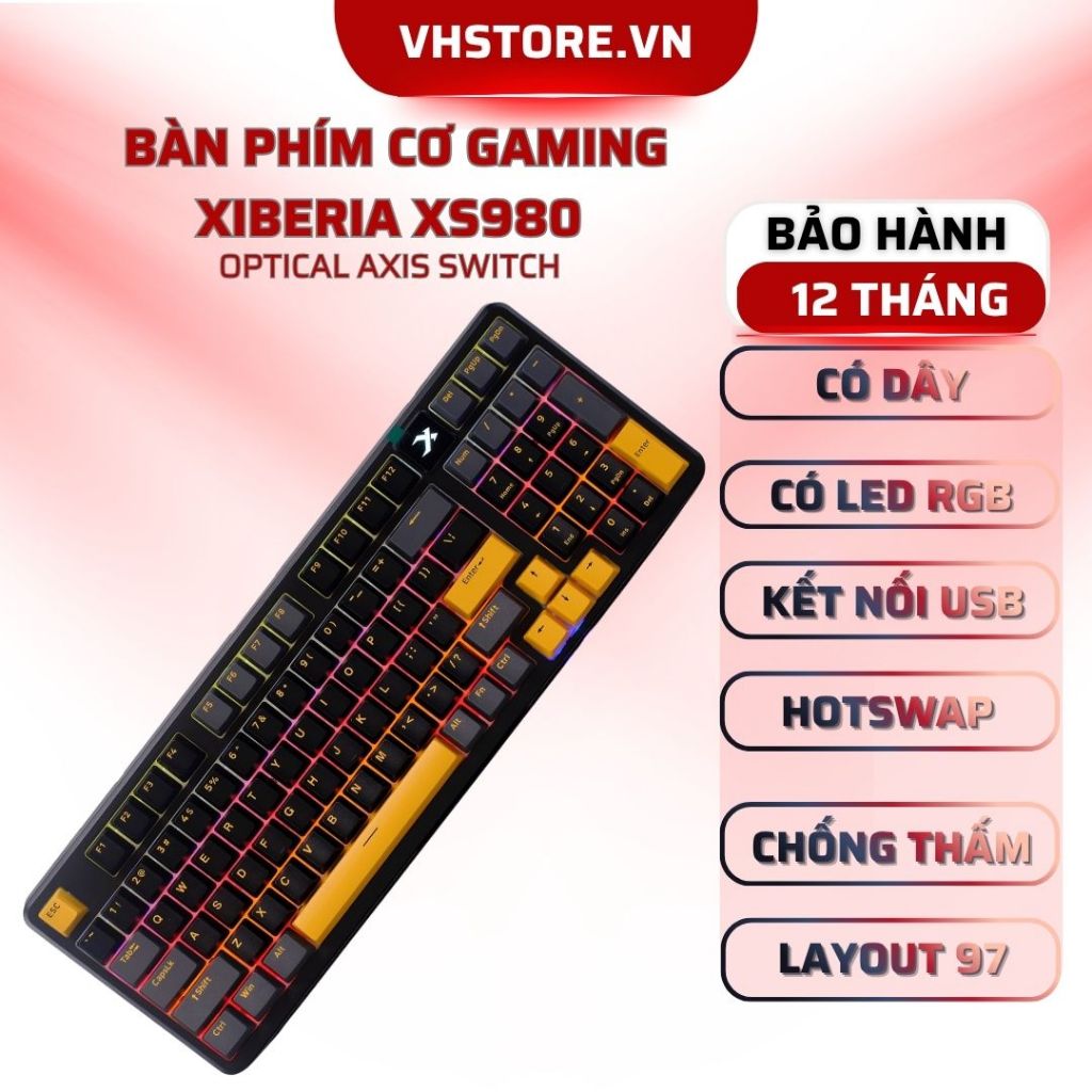 Bàn Phím Cơ XIBERIA XS980 Optical Switch Hotswap RGB 97 Phím - BẢO HÀNH 12 THÁNG - VHSTORE