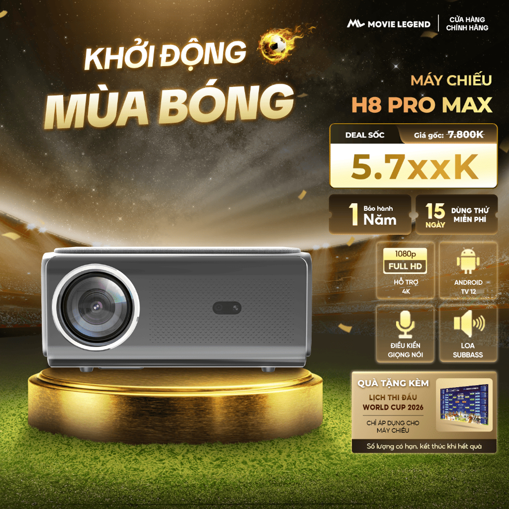 [ NEW HN ] Máy Chiếu Mini H8PRO MAX Version 3 Full HD - Máy Chiếu Movie Legend - Hỗ Trợ 4K, Dải Màu 