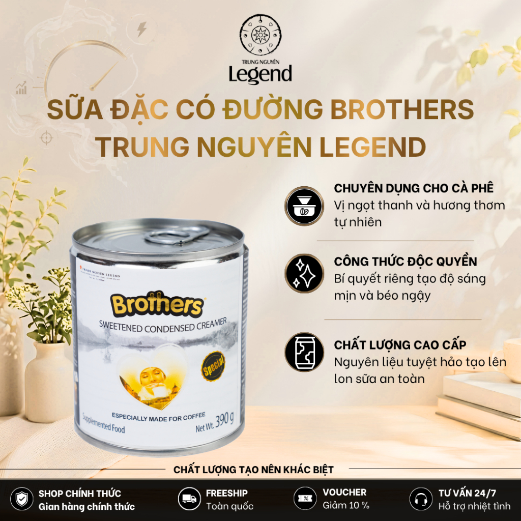 Sữa Đặc Brothers Trung Nguyên Legend Lon 390gr Thơm Béo Ngon Hơn Khi Uống Cà Phê