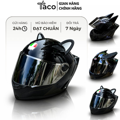 Mũ Bảo Hiểm Fullface AGU Gắn Tai, Sừng Phụ Kiện Siêu Chất - BH Chính Hãng 12 Tháng (Tặng Túi Đựng Mũ)