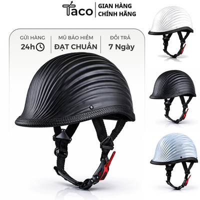 Mũ Bảo Hiểm Nửa Đầu Vỏ Sò Thiết Kế Độc Đáo, Chất Liệu ABS Siêu Nhẹ, Màu Đen Nhám Cao Cấp