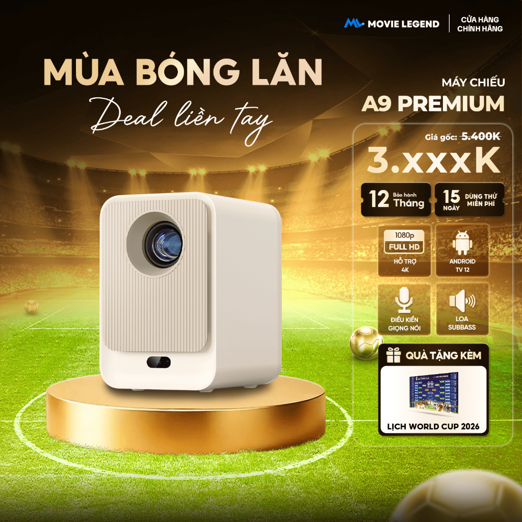[HOT 2026] Máy Chiếu A9 Premium - Máy Chiếu Movie Legend, Độ Phân Giải Full HD