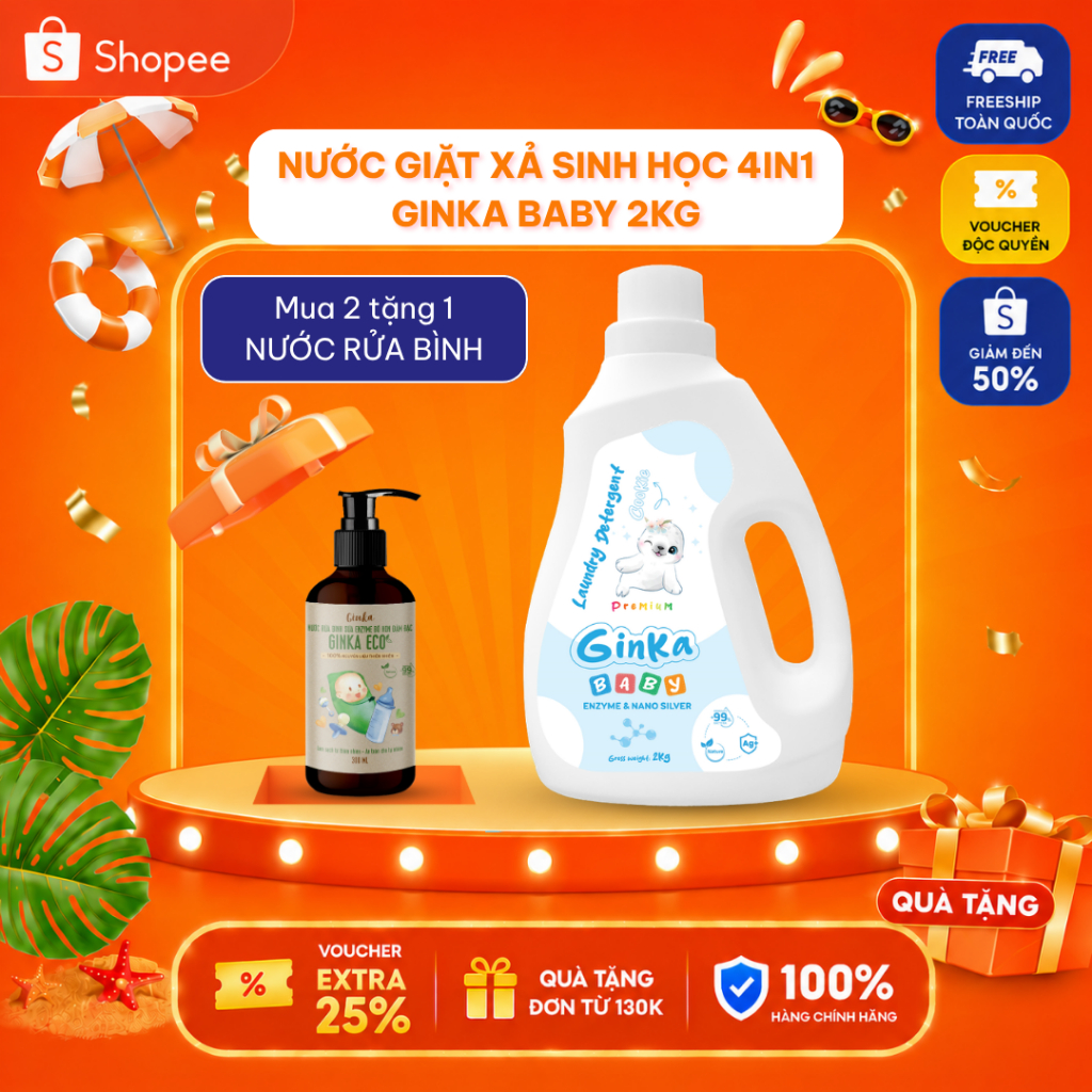 Nước giặt xả sinh học em bé 4in1 GINKA (Cookie) - Đạt Chứng nhận an toàn cho da và hô hấp
