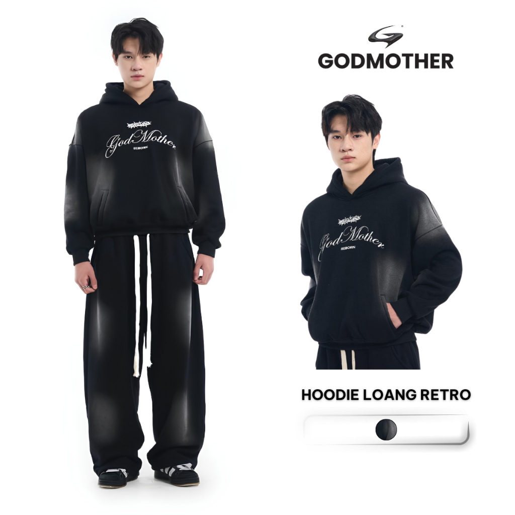 Set Hoodie Nỉ Màu Loang Retro Unisex GODMOTHER 2025