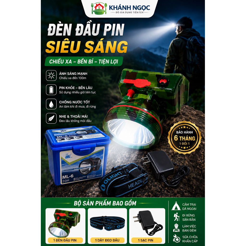 Đèn Pin Đội Đầu Siêu Sáng,ML6 ML3 Minh Long
