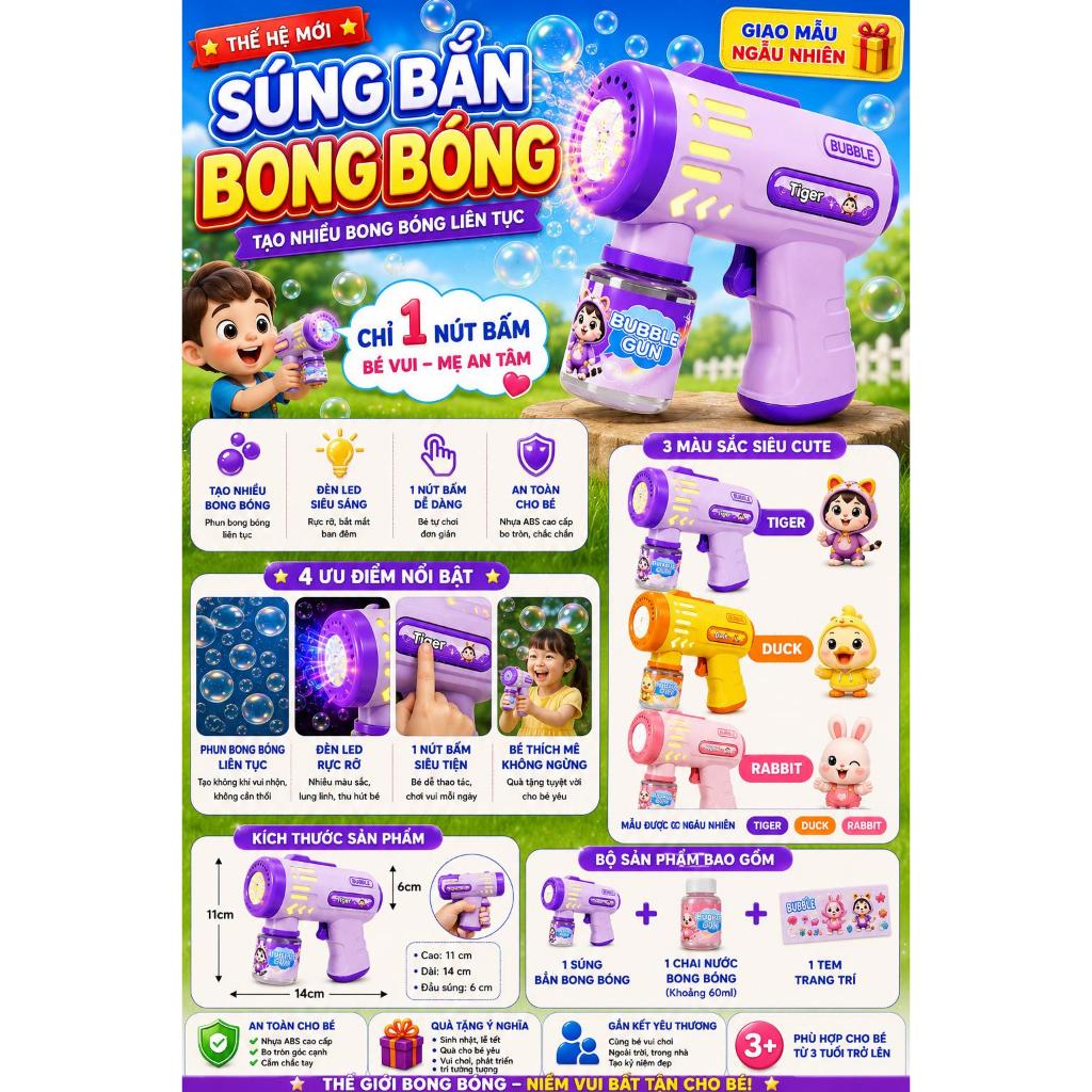 Súng Bắn Bong Bóng Mini Tự Động Có Đèn LED | Bubble Gun Trẻ Em Làm Quà Tặng Sinh Nhật Cho Bé