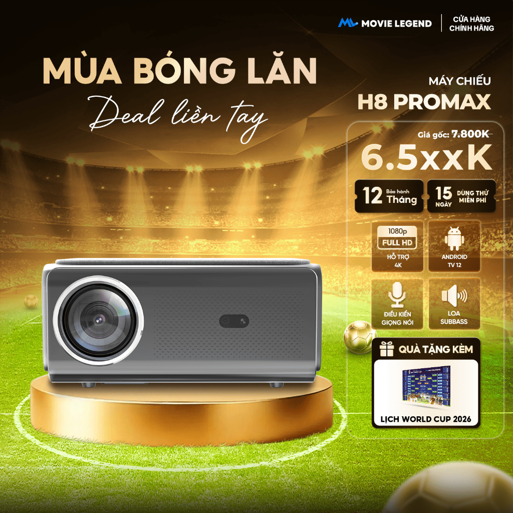[ NEW 2026 ] Máy Chiếu Mini H8 PRO MAX Version 2 Full HD - Movie Legend - Dải Màu Điện Ảnh HDR10+, H