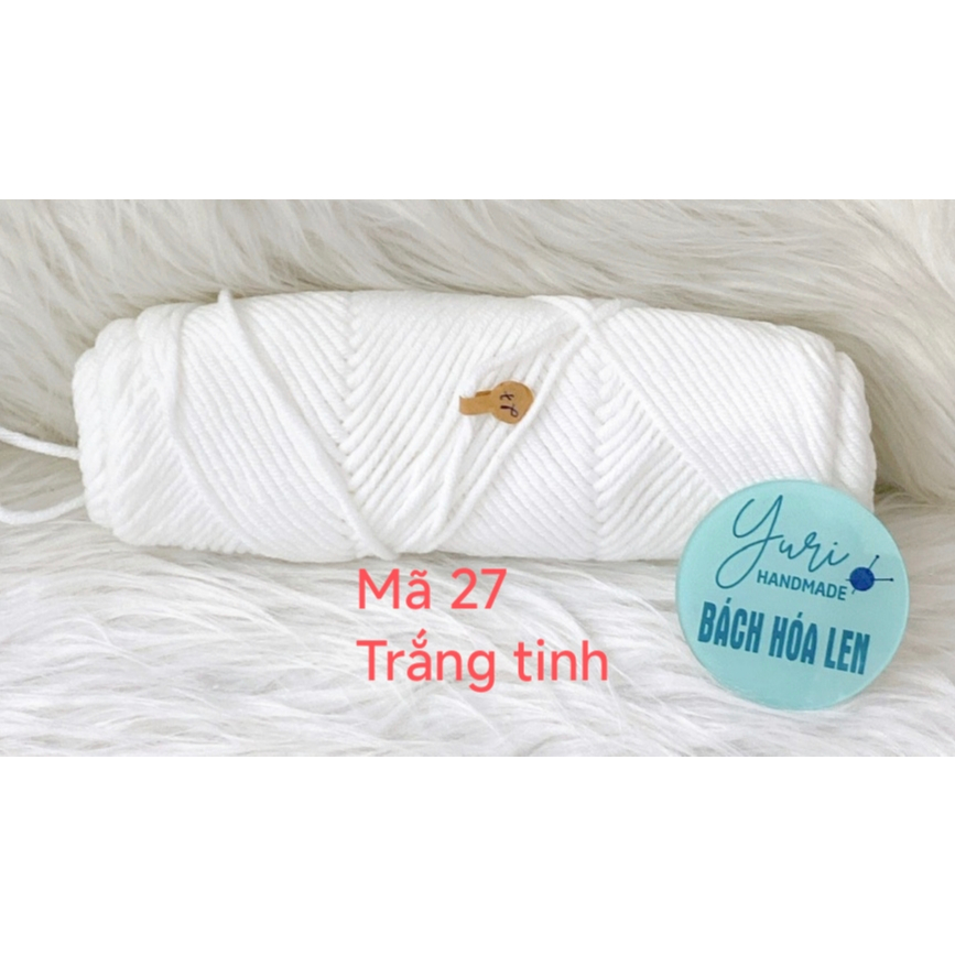 Len Cotton Love 100g Sợi 3mm 8 Chập Mềm Mịn, Len Ống Móc Đan Khăn Áo Mũ Thú Bông Handmade Nhiều Màu Trơn