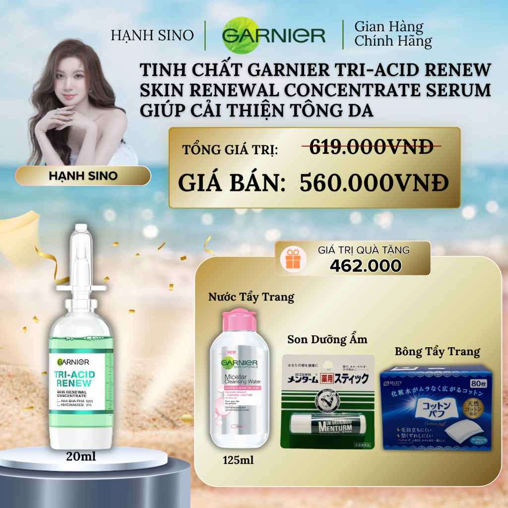 Tinh Chất Garnier Tri-Acid Renew Skin Renewal Concentrate Serum 20ml – Hỗ Trợ Tái Tạo Da, Mờ Thâm Và