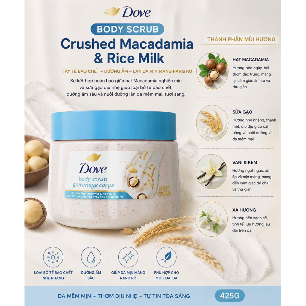[Dove] Tẩy tế bào chết Dove đủ mùi