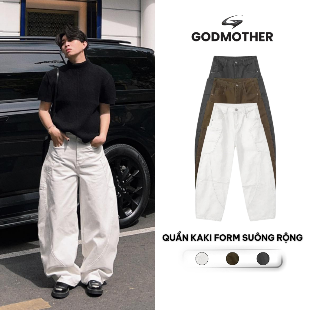 Quần Kaki Form Suông Rộng GODMOTHER Quần Kaki Cạp Trễ Unisex Phong Cách Basic Hàn Quốc