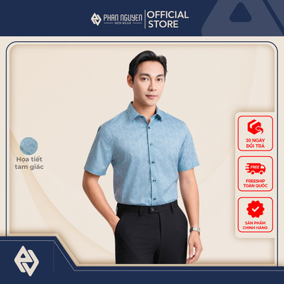 Áo sơ mi nam ngắn tay Phan Nguyễn, chất liệu cao cấp, mềm mịn, mát, co giãn form regular fit SMC.555