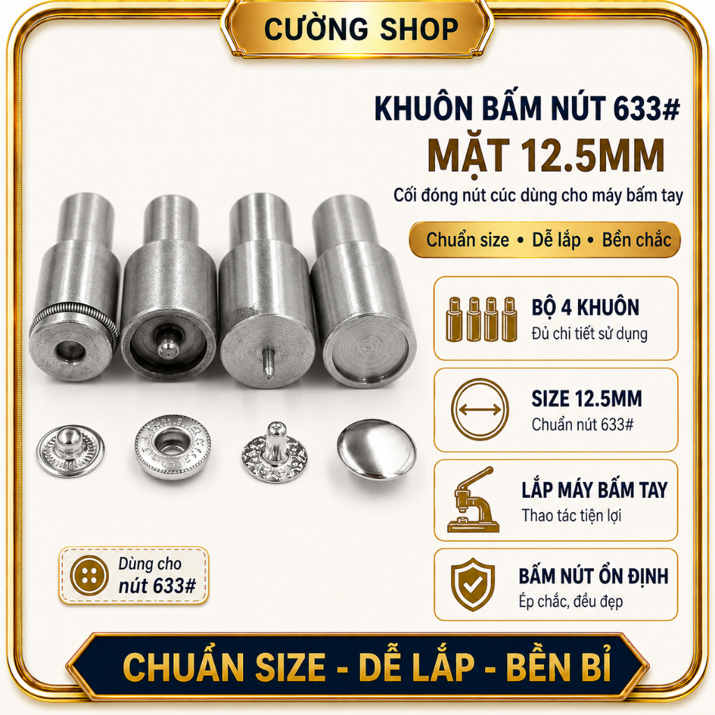 KHUÔN BẤM NÚT 633# MẶT 12.5MM – CỐI ĐÓNG NÚT CÚC BẤM DÙNG CHO MÁY BẤM TAY